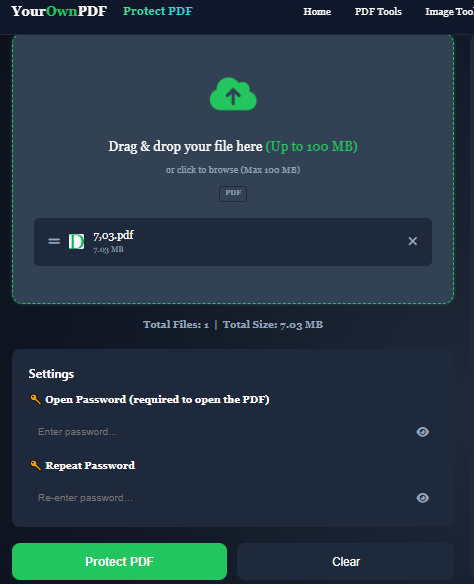 Secure PDF Settings Panel